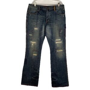 Born Fly  Patches/Back Pockets Designed/ Leather/Distressed Denim Men's 38